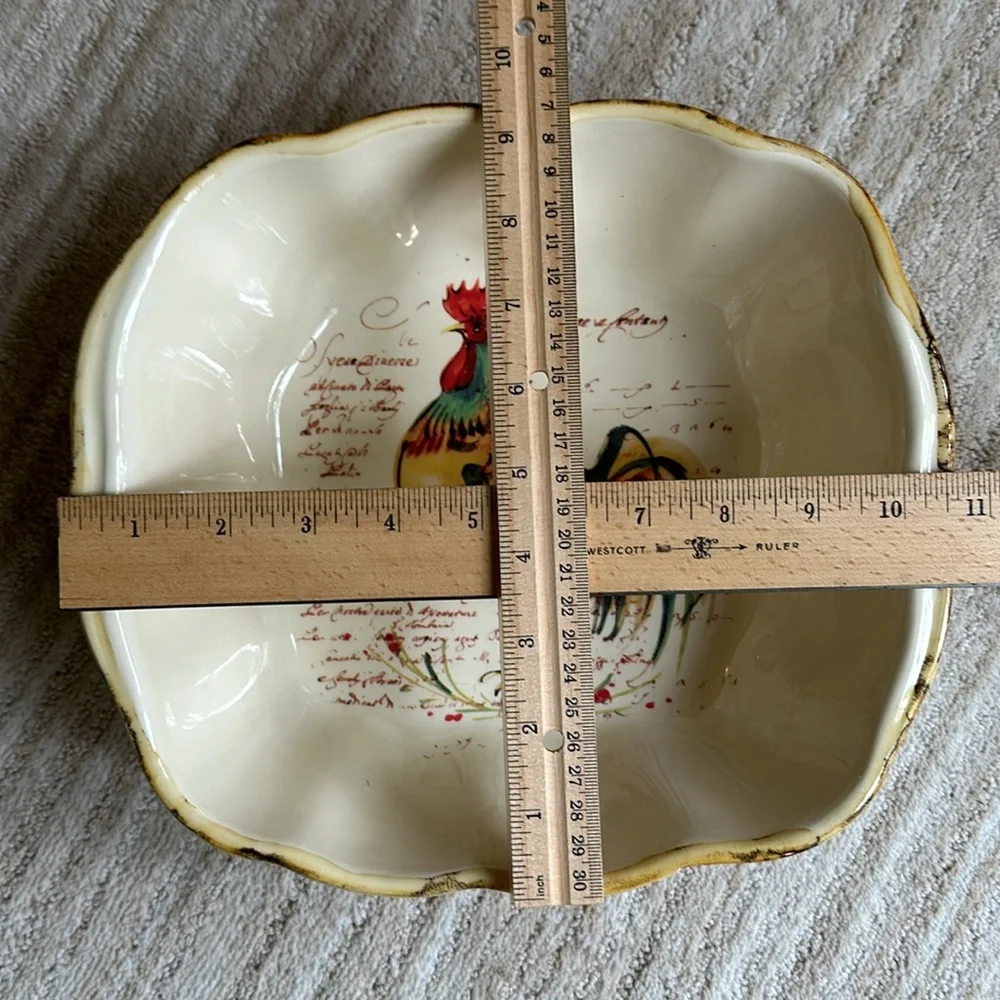 EUC Sur La Table Rooster Script Italian Italy Baking Serving Dish 10 3/4